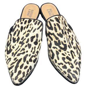 Bleecker & Bond Simone Leather Calf Hair Mule Flats Tan & Black Print Size 10